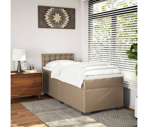 Cama box spring con colchón cuero sintético capuchino 100x200cm