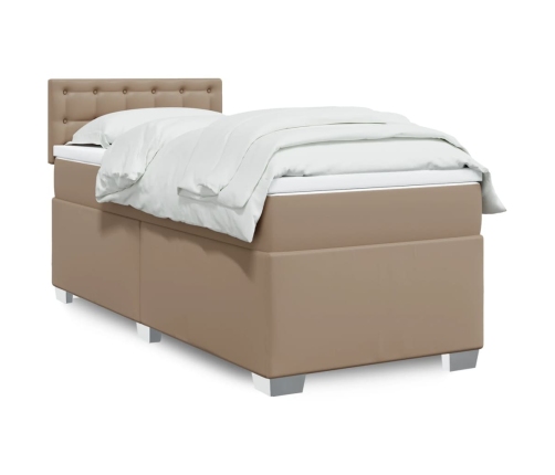 Cama box spring con colchón cuero sintético capuchino 100x200cm