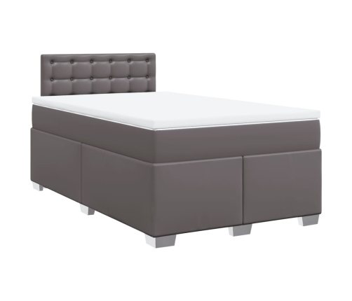 Cama box spring con colchón cuero sintético gris 120x190 cm