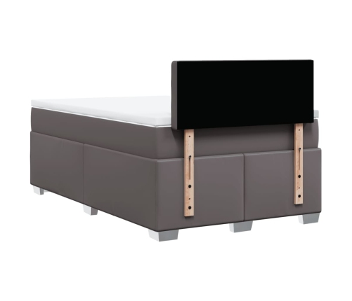 Cama box spring con colchón cuero sintético gris 120x190 cm