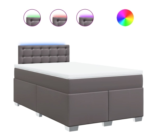 Cama box spring con colchón cuero sintético gris 120x200 cm