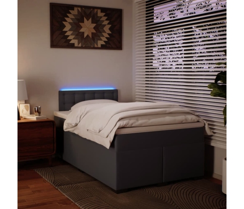 Cama box spring con colchón cuero sintético gris 120x200 cm