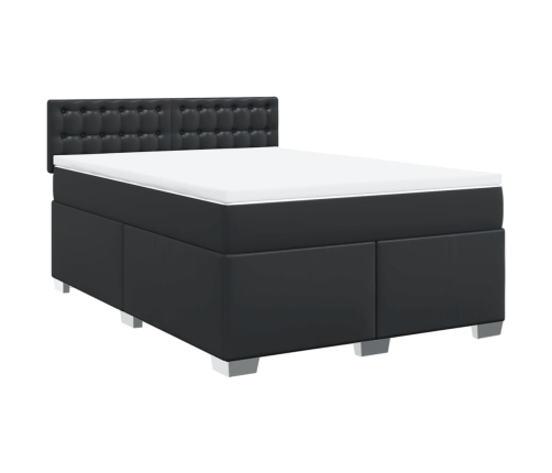 Cama box spring con colchón cuero sintético negro 140x190 cm