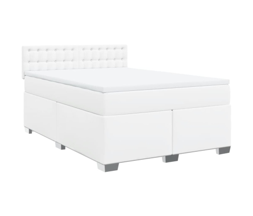 Cama box spring con colchón cuero sintético blanco 140x190 cm