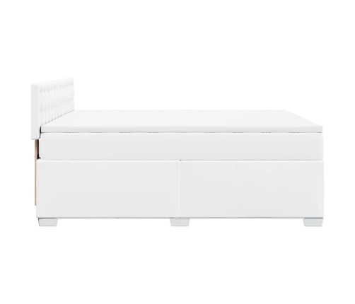 Cama box spring con colchón cuero sintético blanco 140x190 cm