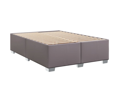 Cama box spring con colchón cuero sintético gris 140x200 cm