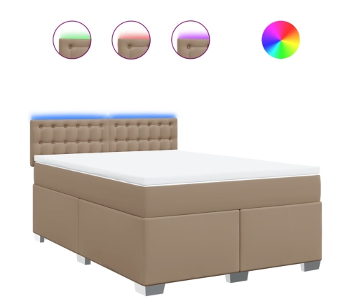 Cama box spring con colchón cuero sintético capuchino 140x200cm