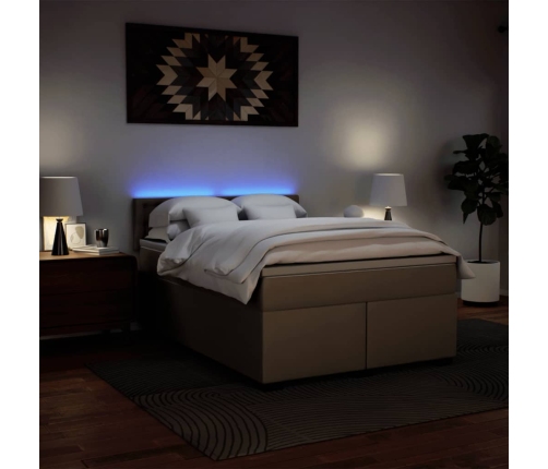 Cama box spring con colchón cuero sintético capuchino 140x200cm