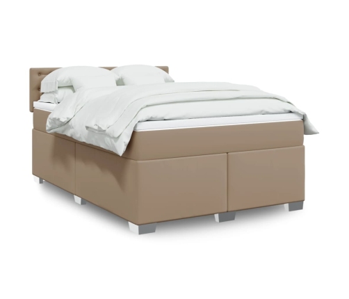 Cama box spring con colchón cuero sintético capuchino 140x200cm