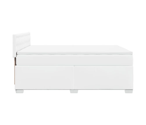 Cama box spring con colchón cuero sintético blanco 160x200 cm