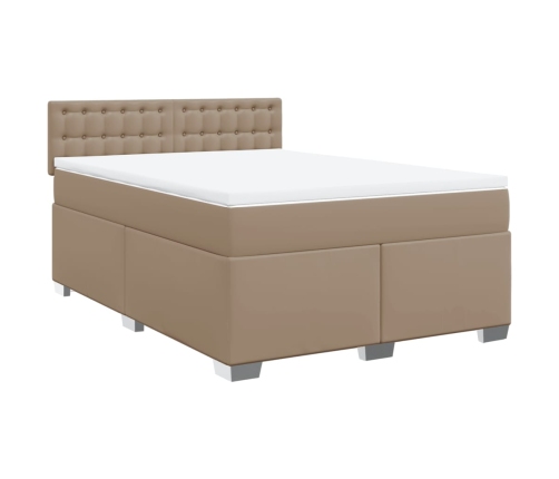 Cama box spring con colchón cuero sintético capuchino 160x200cm