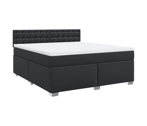 Cama box spring con colchón cuero sintético negro 180x200 cm