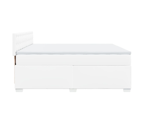 Cama box spring con colchón cuero sintético blanco 200x200 cm