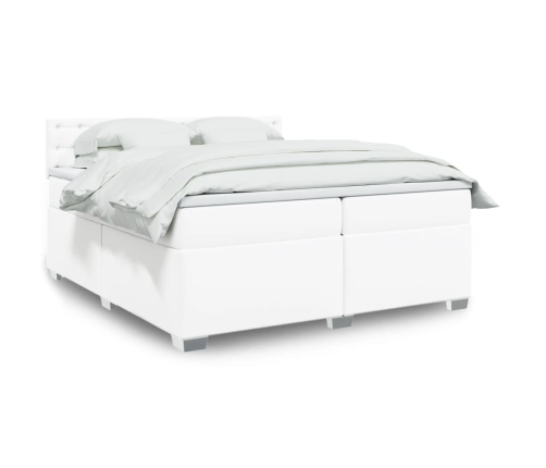 Cama box spring con colchón cuero sintético blanco 200x200 cm