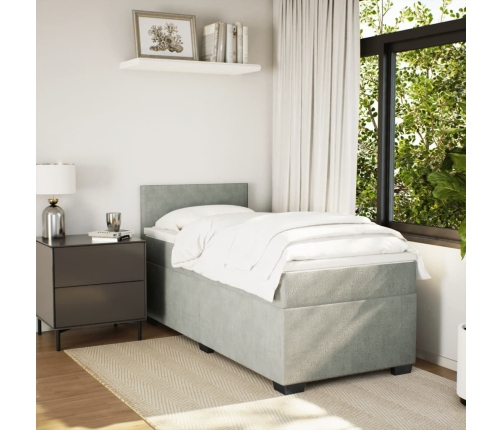 Cama box spring con colchón terciopelo gris claro 80x200 cm