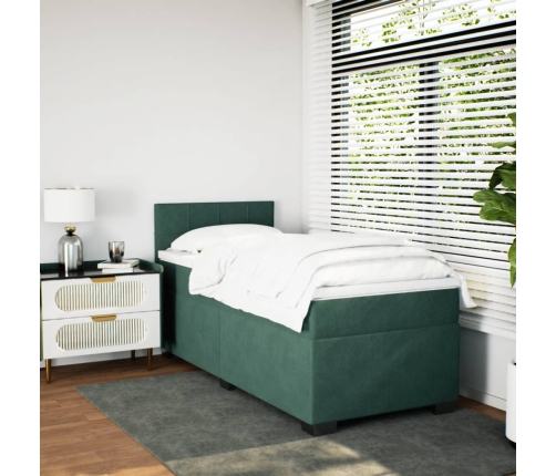 Cama box spring con colchón terciopelo verde oscuro 80x200 cm