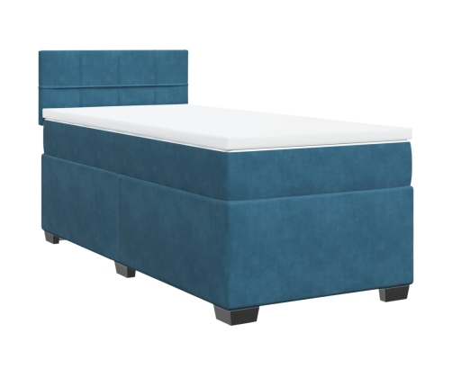 Cama box spring con colchón terciopelo azul oscuro 80x200 cm