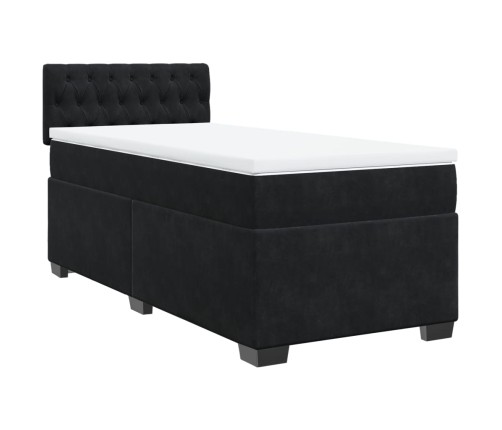 Cama box spring con colchón terciopelo negro 80x200 cm