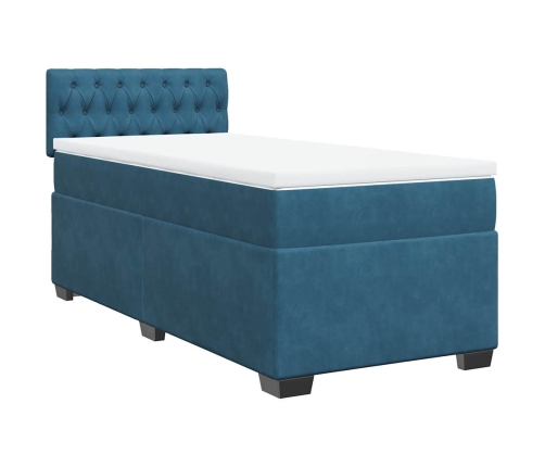 Cama box spring con colchón terciopelo azul oscuro 80x200 cm