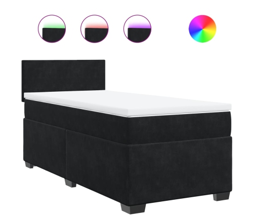 Cama box spring con colchón cuero sintético negro 90x190 cm