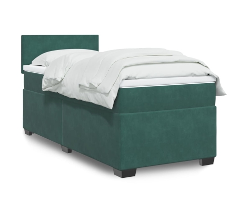 Cama box spring con colchón terciopelo verde oscuro 90x190 cm