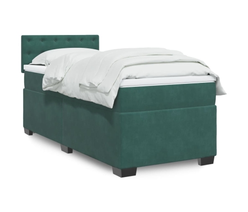 Cama box spring con colchón terciopelo verde oscuro 90x190 cm