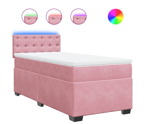 Cama box spring con colchón terciopelo rosa 90x190 cm