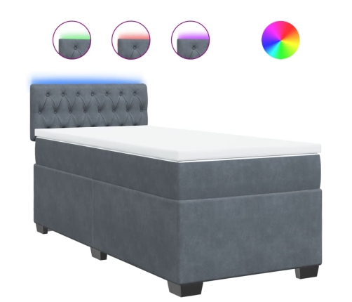 Cama box spring con colchón terciopelo gris oscuro 90x190 cm