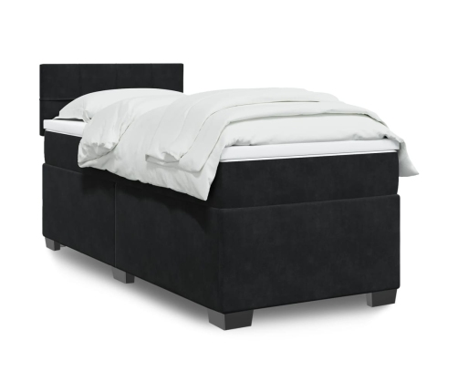 Cama box spring con colchón cuero sintético negro 90x190 cm