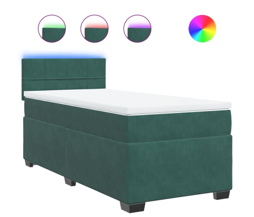 Cama box spring con colchón terciopelo verde oscuro 90x190 cm