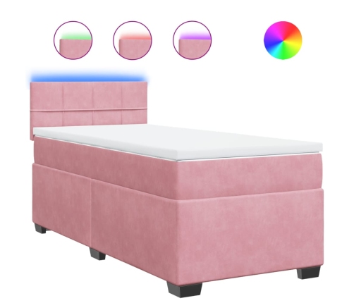 Cama box spring con colchón terciopelo rosa 90x190 cm