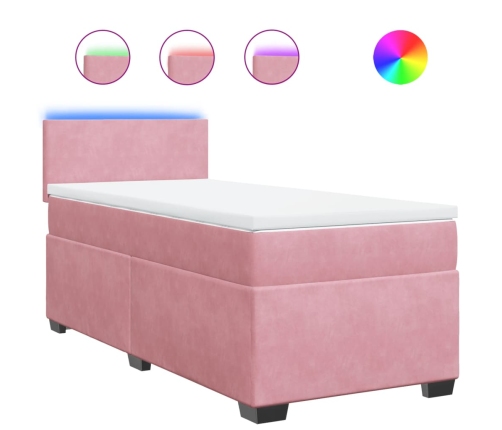 Cama box spring con colchón terciopelo rosa 90x200 cm