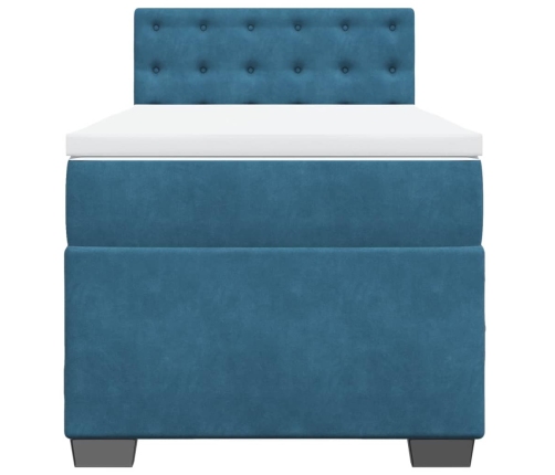 Cama box spring con colchón terciopelo azul 90x200 cm
