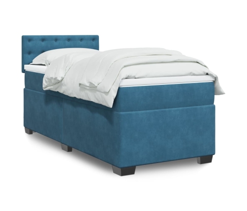 Cama box spring con colchón terciopelo azul 90x200 cm