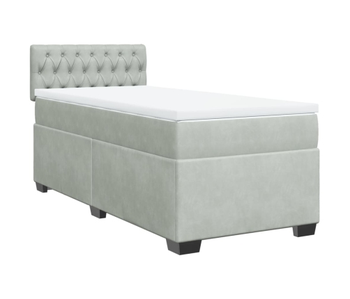 Cama box spring con colchón terciopelo gris claro 90x190 cm