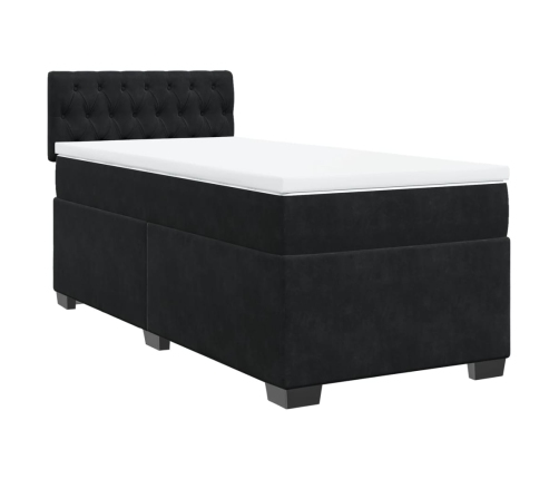 Cama box spring con colchón terciopelo negro 90x200 cm