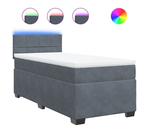 Cama box spring con colchón terciopelo gris oscuro 90x200 cm