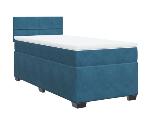 Cama box spring con colchón terciopelo azul 90x200 cm