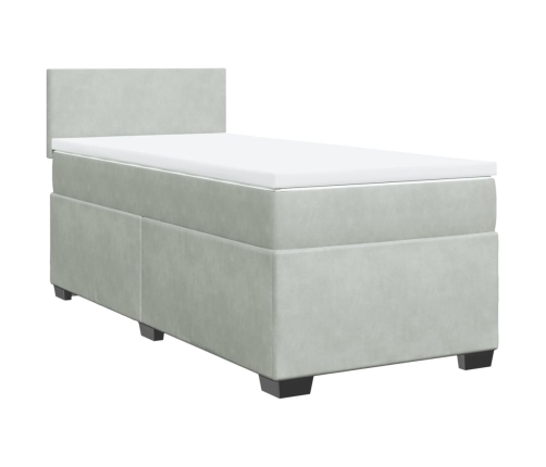 Cama box spring con colchón terciopelo gris claro 100x200 cm