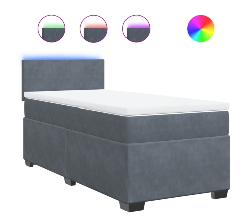 Cama box spring con colchón terciopelo gris oscuro 100x200 cm