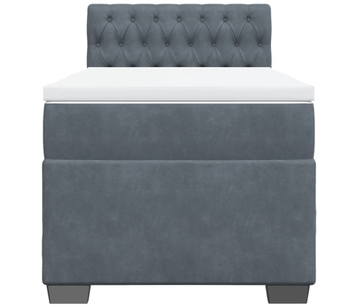 Cama box spring con colchón terciopelo gris oscuro 100x200 cm