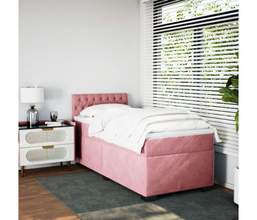 Cama box spring con colchón terciopelo rosa 100x200 cm