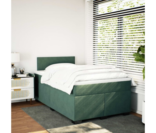 Cama box spring con colchón terciopelo verde oscuro 120x190 cm