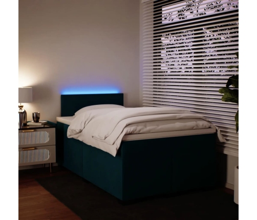Cama box spring con colchón terciopelo azul 120x190 cm