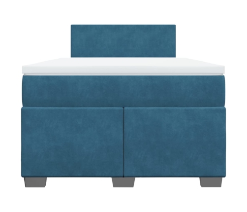 Cama box spring con colchón terciopelo azul 120x190 cm