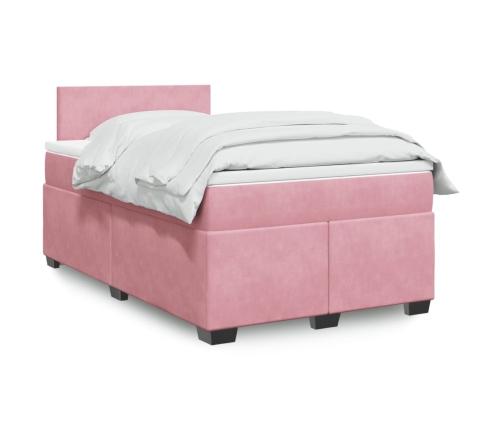 Cama box spring con colchón terciopelo rosa 120x190 cm