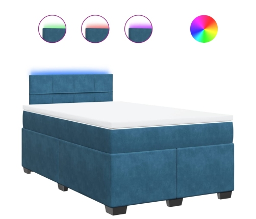 Cama box spring con colchón terciopelo azul 120x190 cm