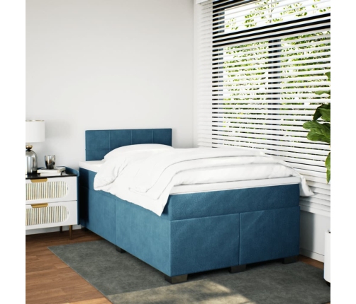 Cama box spring con colchón terciopelo azul 120x190 cm