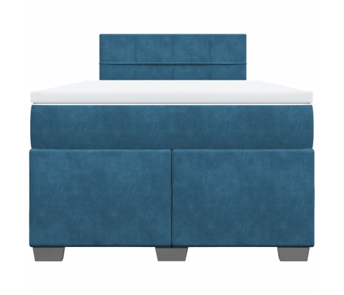 Cama box spring con colchón terciopelo azul 120x190 cm