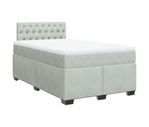 Cama box spring con colchón terciopelo gris claro 120x190 cm